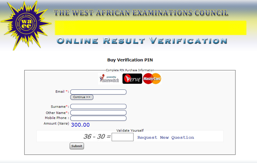 Online WAEC Verification Pin
