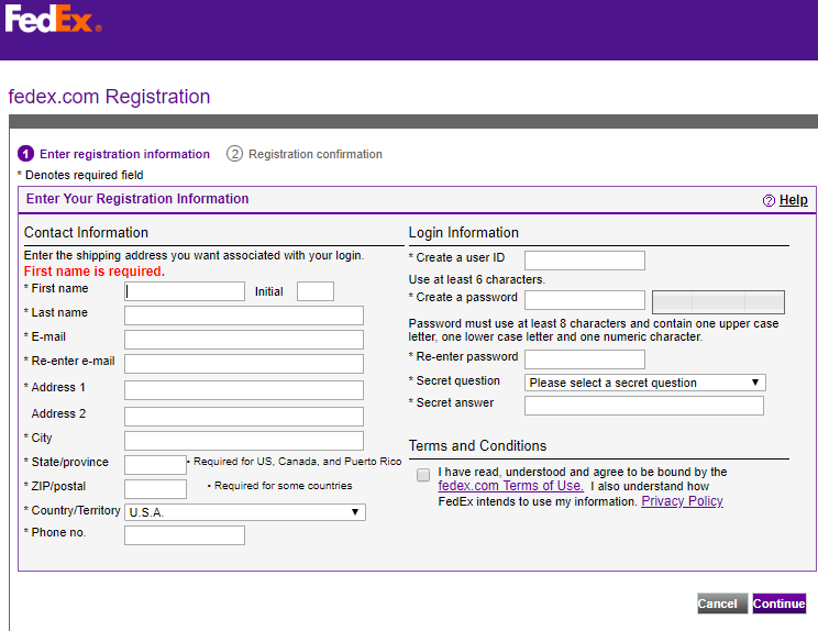 FedEx Account registration