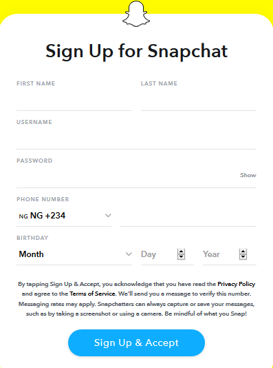 Snapchat Account Sign Up